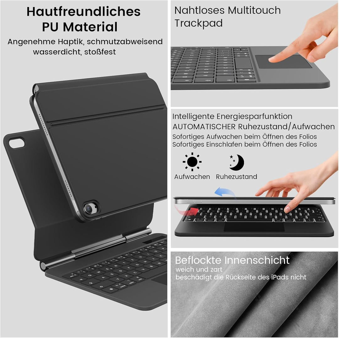 Hülle mit Tastatur für iPad A16 11 Generation 2025/10 Generation 2022 (11/10.9 Zoll), ipad Magic Key