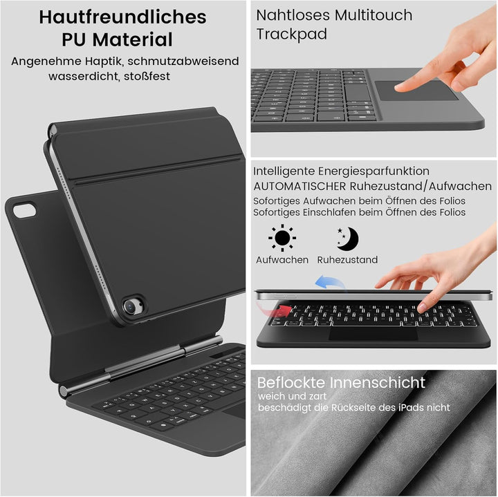Hülle mit Tastatur für iPad A16 11 Generation 2025/10 Generation 2022 (11/10.9 Zoll), ipad Magic Key