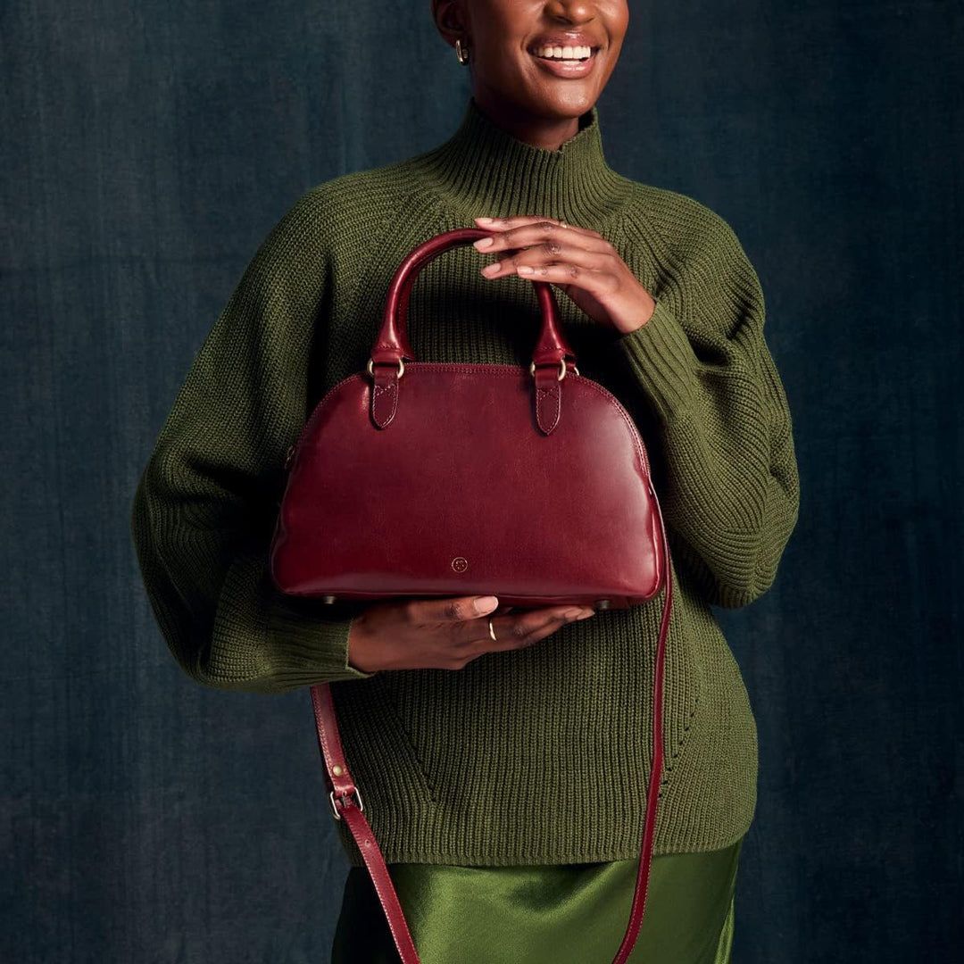 Maxwell Scott Hochwertige Damen Leder Bowling Bag Handtasche LilianaS in Cognac Braun, Cognac Braun
