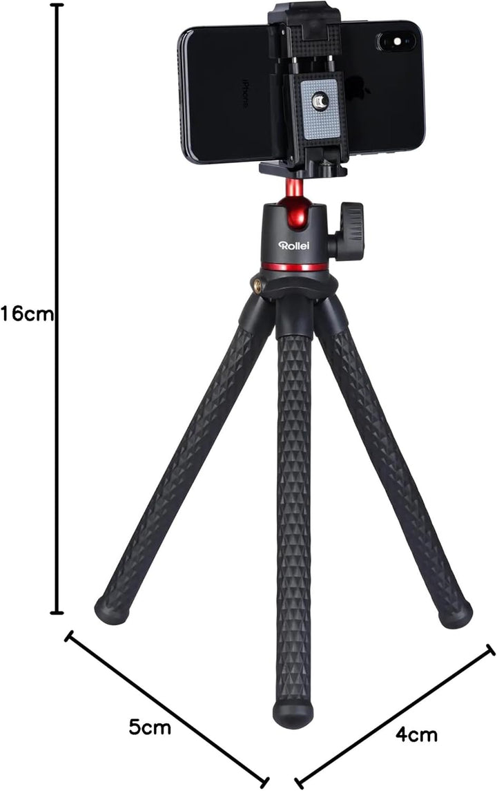 Rollei Monkey Pod 2, Flexibles Mini-Stativ mit Smartphone-Halterung, Kugelkopf unf 1/4' Anschluss Mo