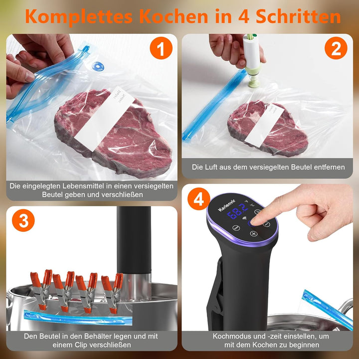Sous Vide Garer Stick 1400W, Sous Vide Stick mit LCD Touchdisplay, Wifi Präzisionskocher Präziser, I