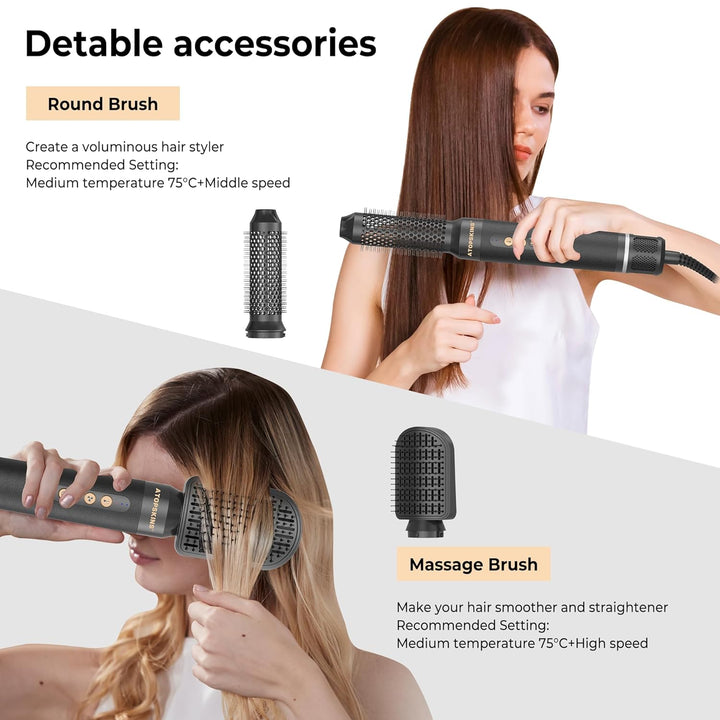 110000 RPM Ionen Haartrockner Warmluftbürste Haarstyler Set,7 in 1 Air Styler,Haartrockner mit FFöhn