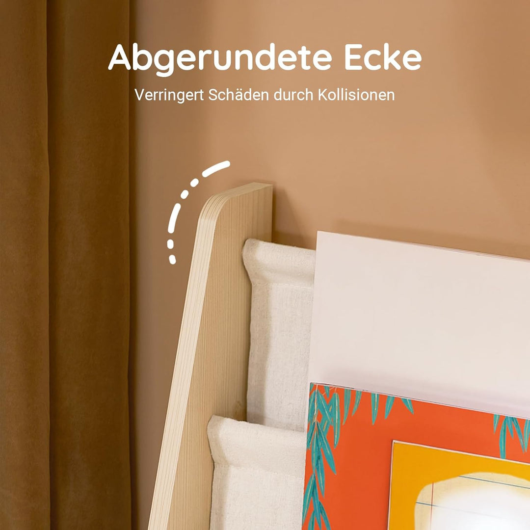 SoBuy Montessori Bücherregal Kinder Regal Kinderzimmer mit 4 Stofffächern Aufbewahrung Spielzeug & B