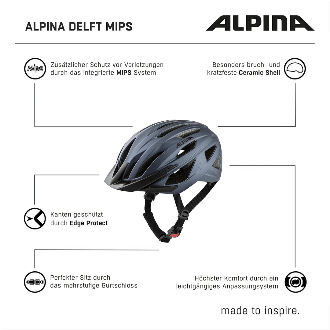 ALPINA DELFT MIPS - Sicherer, Leichter & Individuell Anpassbarer MIPS Fahrradhelm Mit Fliegennetz Fü