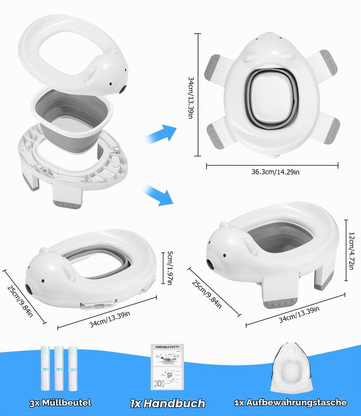 Töpfchen Toilettensitz Kinder, 3 in 1 Faltbares Reisetöpfchen Kinder, Töpfchen für Unterwegs, Baby P
