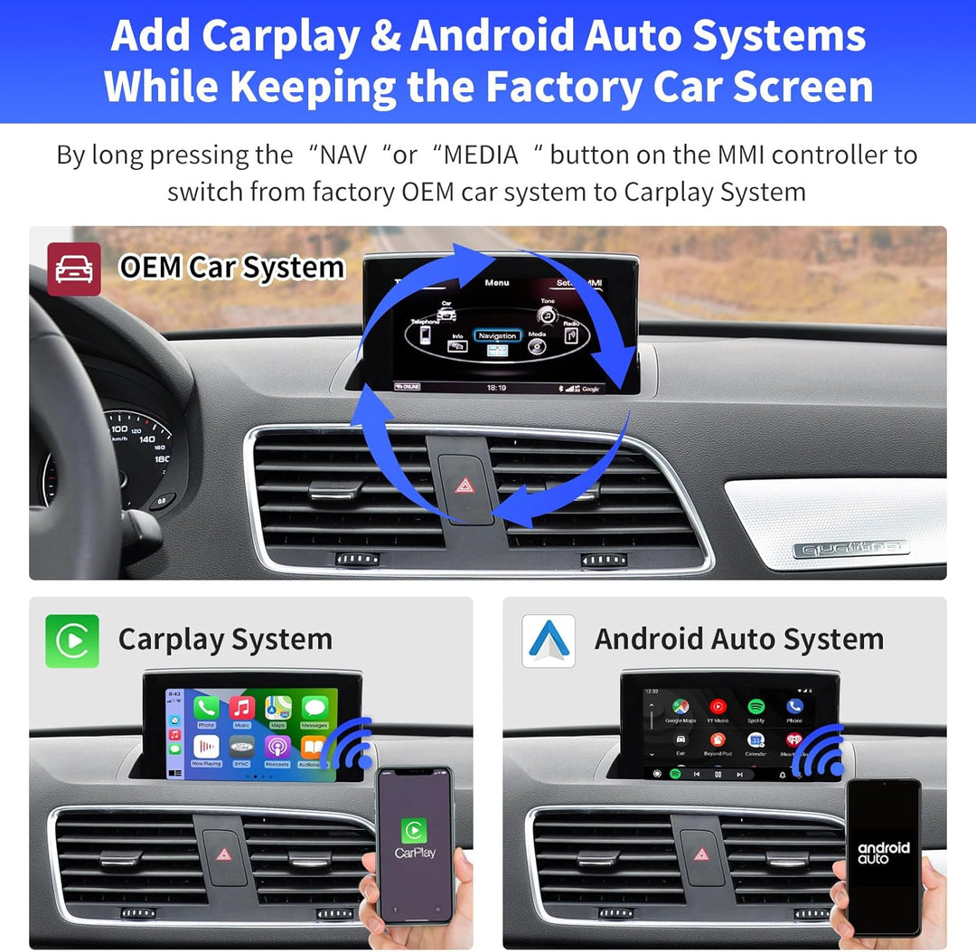 Road Top CarPlay Wireless Modul für Audi Q3 2014-2018 Jahr mit MMI 3G | HN+ Auto Software Version, C