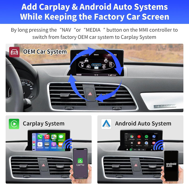 Road Top CarPlay Wireless Modul für Audi Q3 2014-2018 Jahr mit MMI 3G | HN+ Auto Software Version, C