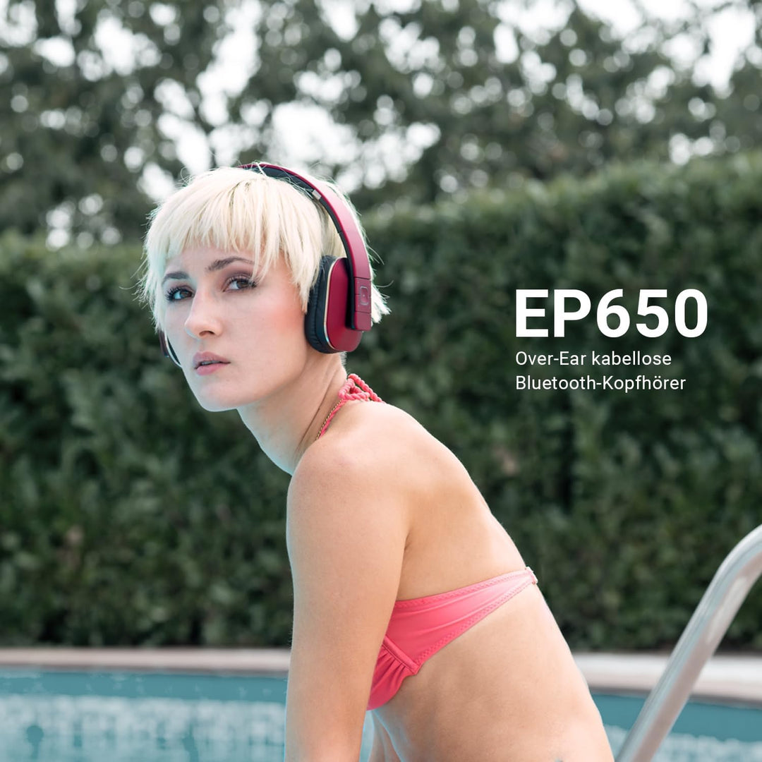 August EP650 - Bluetooth Kopfhörer v4.2 NFC mit aptX Low Latency - Stereo Over Ear Headphones mit Au