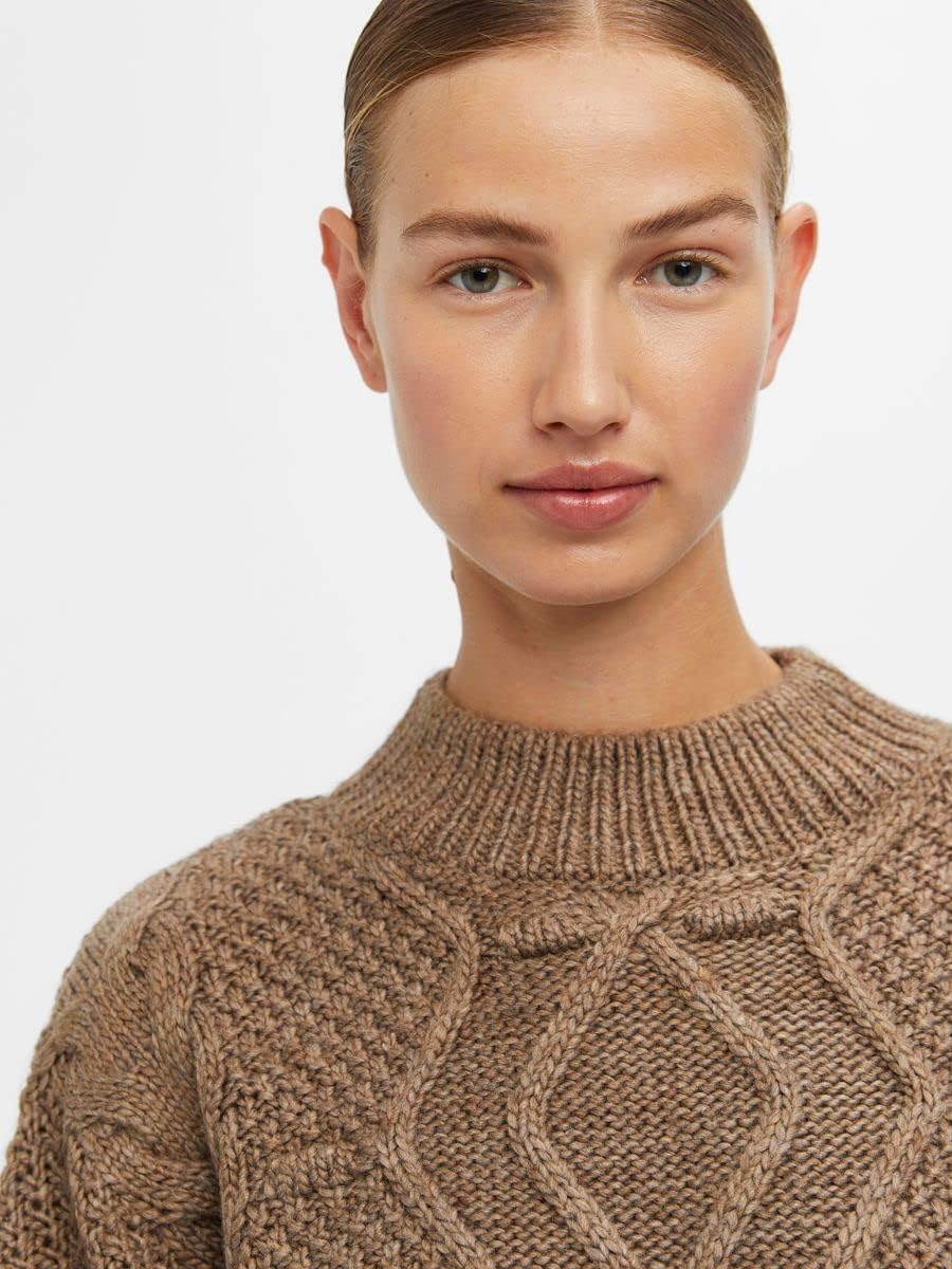 Object Damen Objkamma Cable Knit Pullover Noos Strickpullover M Fossil, M Fossil
