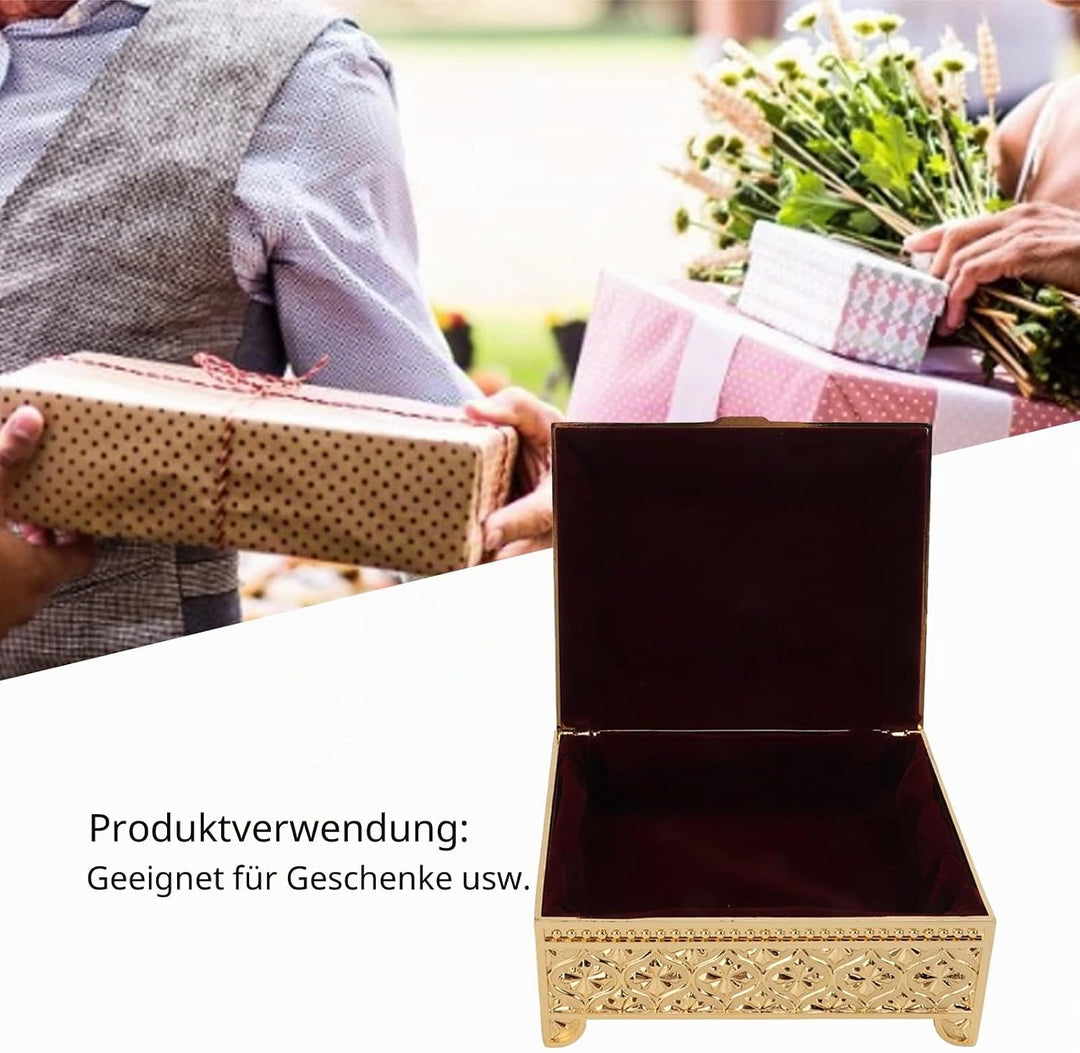 HERCHR Vintage Schmuckschatulle aus Metall, Schmuckkästchen Schmuckaufbewahrungsbox mit Rosenmuster