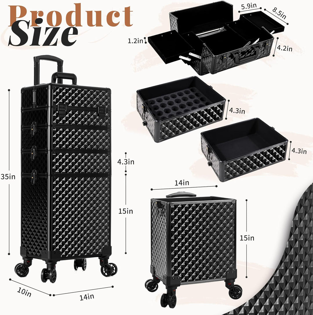 Arous 4-in-1 Professioneller Make-up-Zugkoffer, multifunktionaler Kosmetikwagen mit 360° drehbaren R