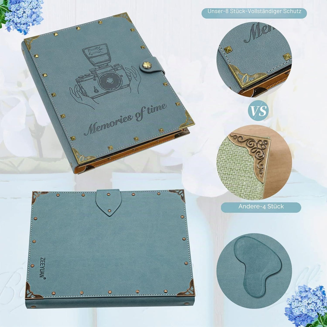 ZEEYUAN Fotoalbum Nieten Scrapbook Selbstgestalten 60 Nachfüllseiten Vintages Fotobuch zum Einkleben