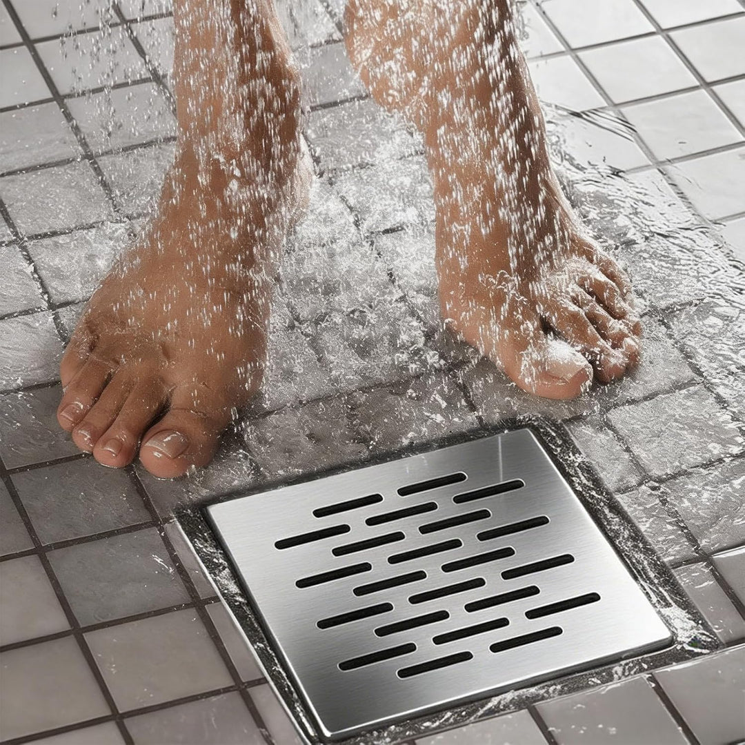 Edelstahl Bodenablauf mit Rahmen, Abflussgitter Quadratisch, Bodenablaufabdeckung rutschfest, Abflus
