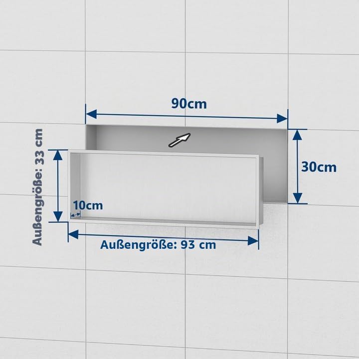 Neodrain Wandnische Dusche 90 x 30cm 304 Edelstahl Duschnische Einbaunische Lagerung für Badezimmer,