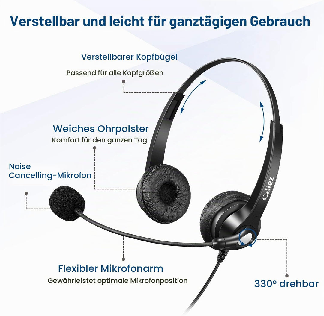 PC Headset USB mit Mikrofon Noise Cancelling &amp; Lautstärkeregler, PC Kopfhörer für Laptop Skype UC Ly