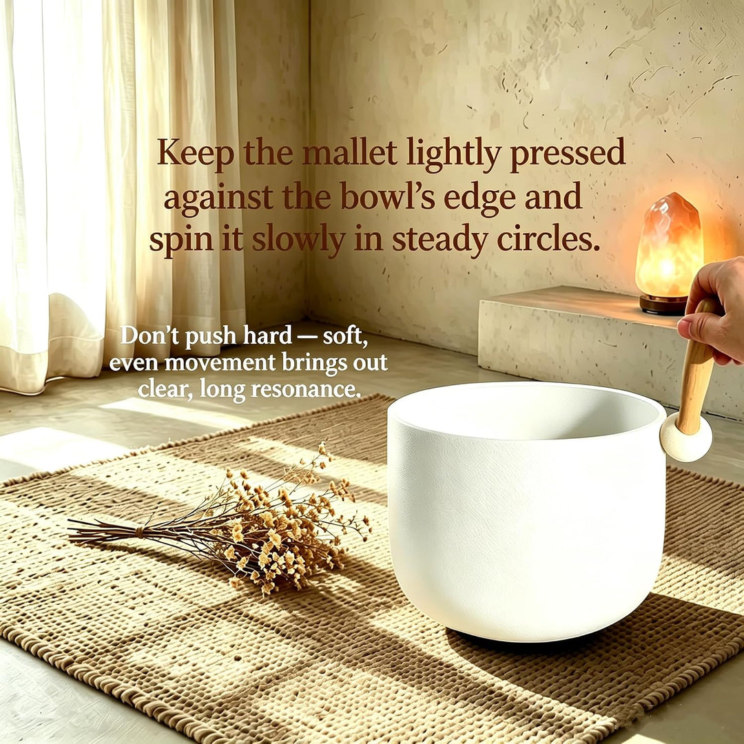 396Hz Solfeggio Frequency Throat Chakra Frosted Quartz Crystal Singing Bowl 8 Inch for Yoga,Sound He