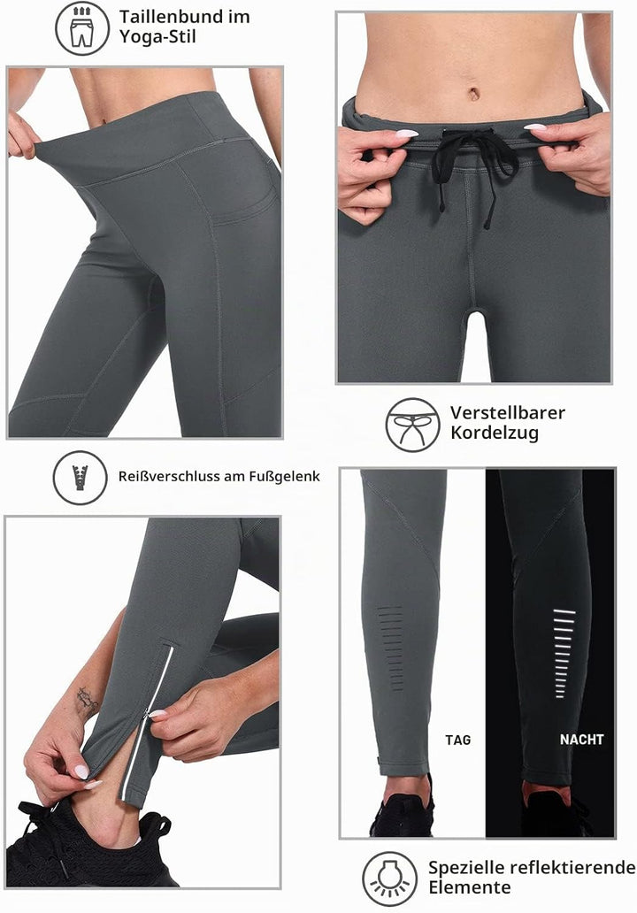 baleaf Thermoleggings Winter Damen Fahrradhose Lang mit Reissverschluss Warm Gefüttert Jogginghose R