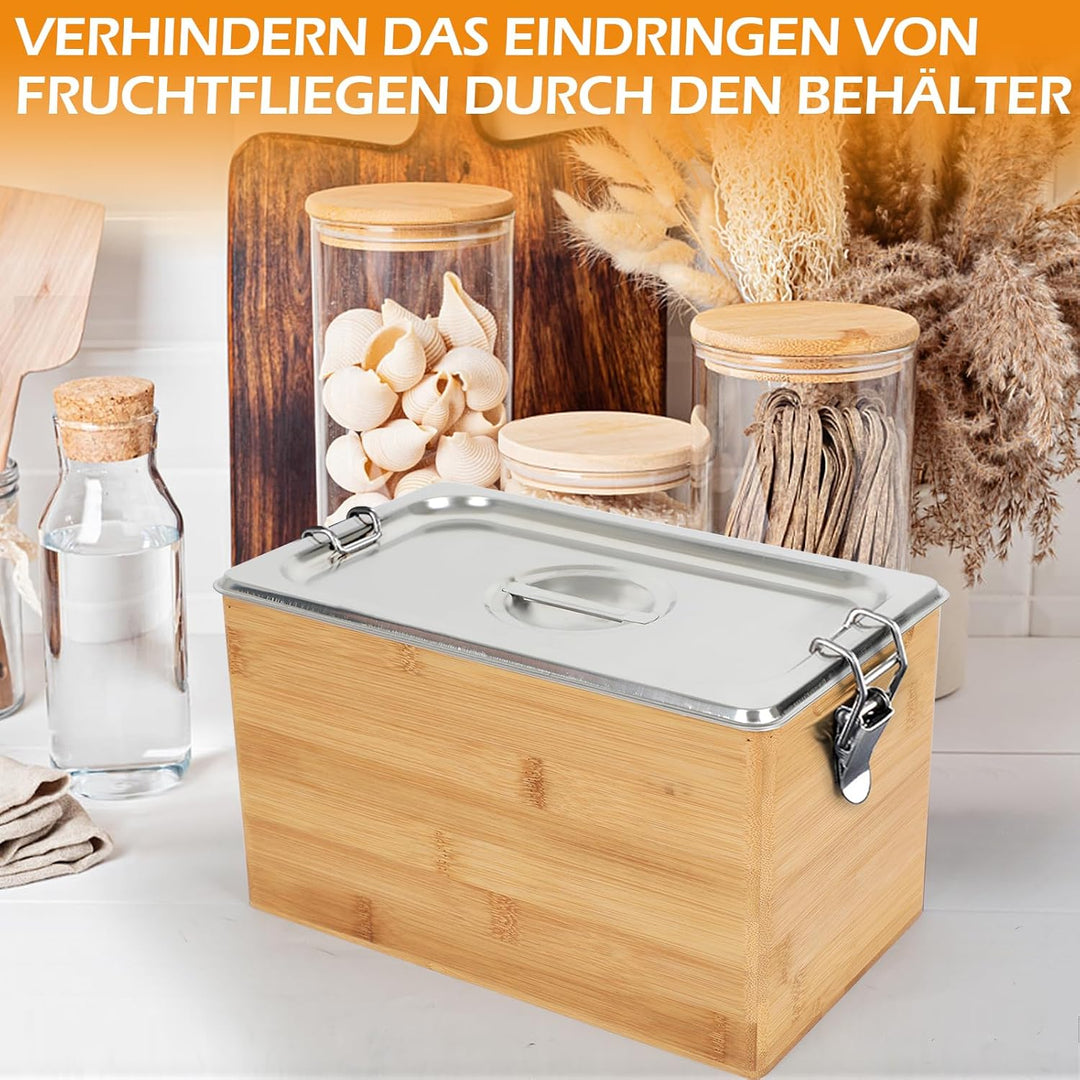 Biomülleimer Küche Bambus aus Holz &amp; Edelstahl, 4,5L Komposteimer für Küche mit Deckel, Herausnehmba