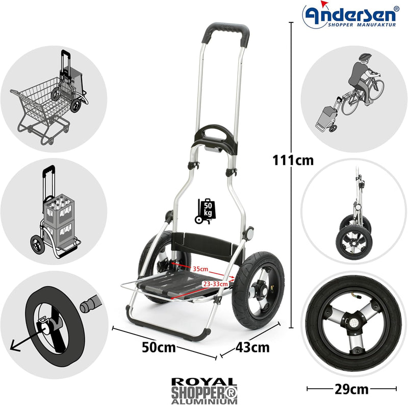 Andersen Shopper Royal Alu klappbar mit Luftreifen Ø 29 cm und 49 Liter Tasche Ortlieb Petrol