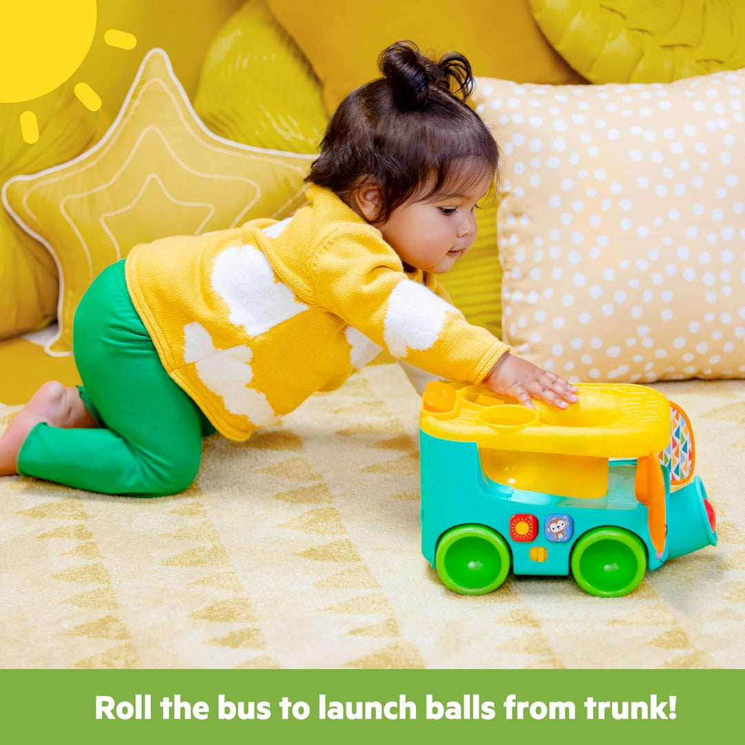 Bright Starts Pop & Roll Safari Bus Ballspielzeug, Elefanten Popper und Werfer, Baby Krabbelspielzeu