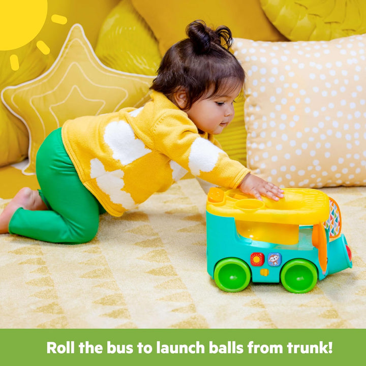 Bright Starts Pop & Roll Safari Bus Ballspielzeug, Elefanten Popper und Werfer, Baby Krabbelspielzeu
