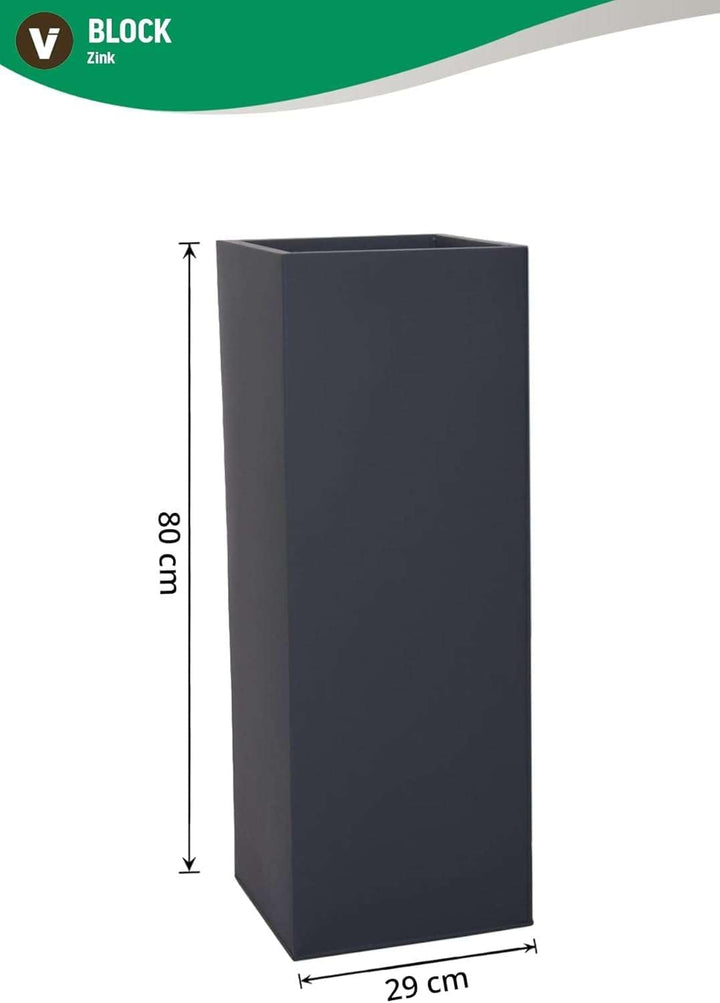 VIVANNO Pflanzkübel Blumenkübel Zink Metall Anthrazit 2er Set Block 80 80x29x29 Anthrazit, 80x29x29