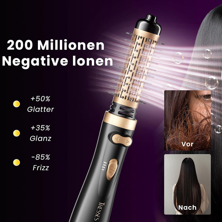 Rotierende Warmluftbürste, 3-in-1 Rundbürstenföhn mit 2 Bürsten (1,5"&2") zum Trocknen Styling Volum