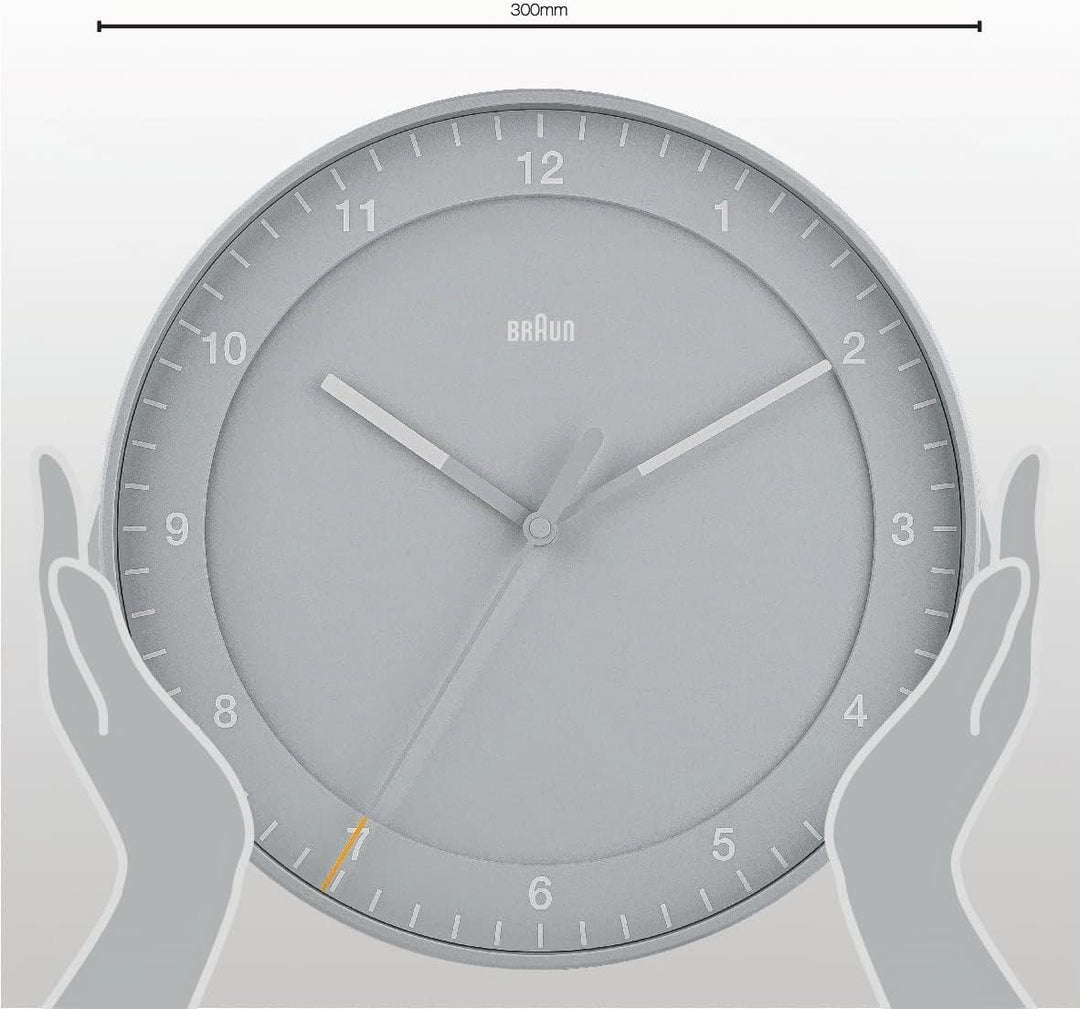 Braun Classic Grosse Analog-Wanduhr mit geräuschlosem Uhrwerk (kein Tickgeräusch), leicht ablesbar,