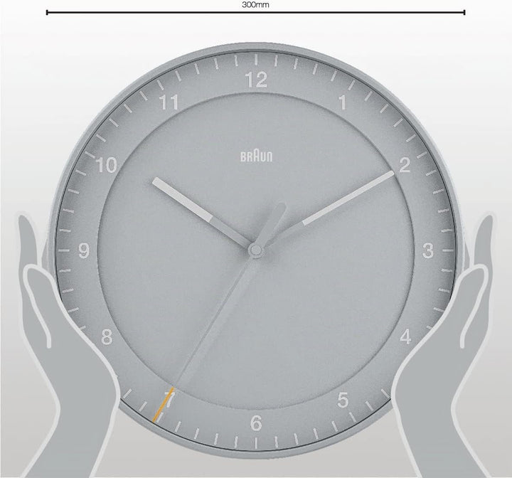 Braun Classic Grosse Analog-Wanduhr mit geräuschlosem Uhrwerk (kein Tickgeräusch), leicht ablesbar,