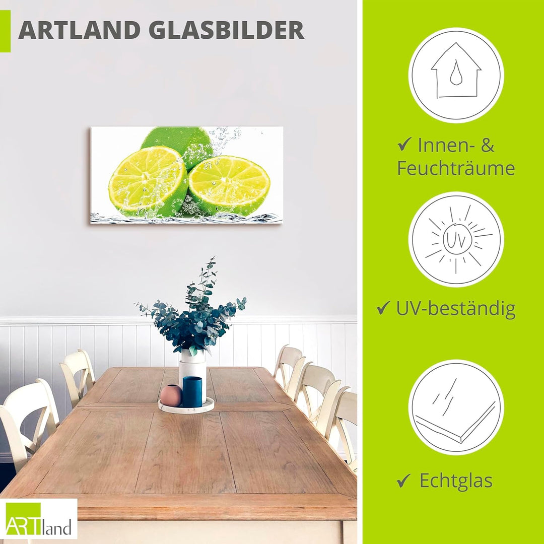 ARTland Glasbilder Wandbild Glas Bild einteilig 60x30 cm Querformat Früchte im Wasser Obst Cocktails