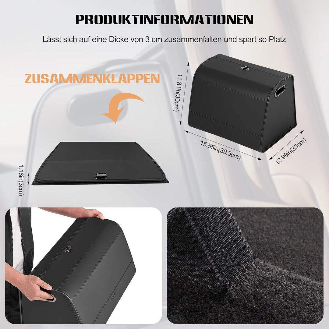 Ergocar Kofferraum Organizer, PU-Leder Autotasche Auto Kofferraum Box mit Deckel, Zusammenklappbarer