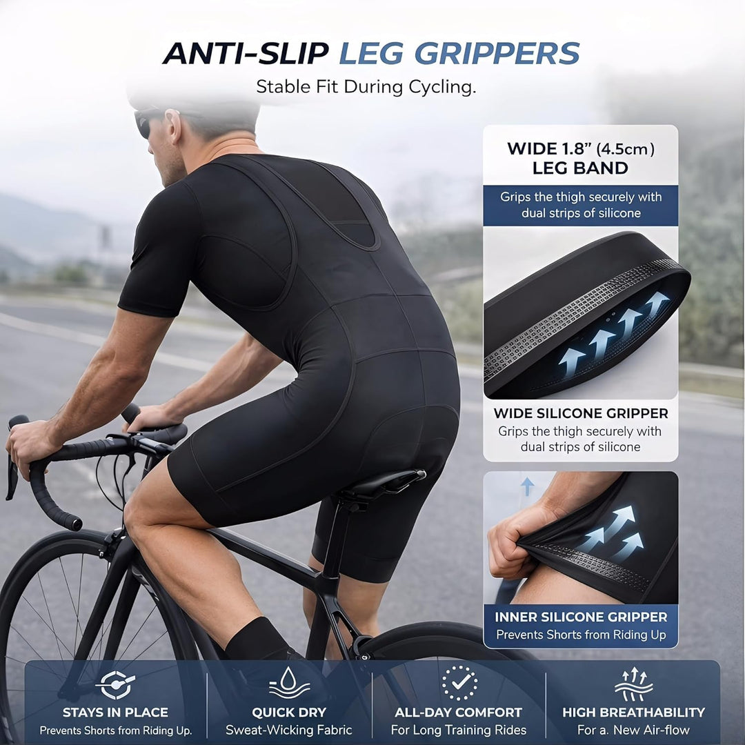 Przewalski Herren 3D gepolsterte Fahrrad-Trägerhose, Fahrrad-Trägerhose, XL Schwarz + Graue Linien