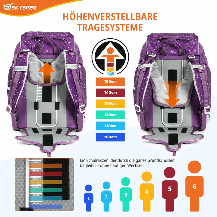 SKYSPER Schulranzen Set 5-teilig für Jungen Mädchen 1. Klasse Grundschule Schulrucksack Sporttasche