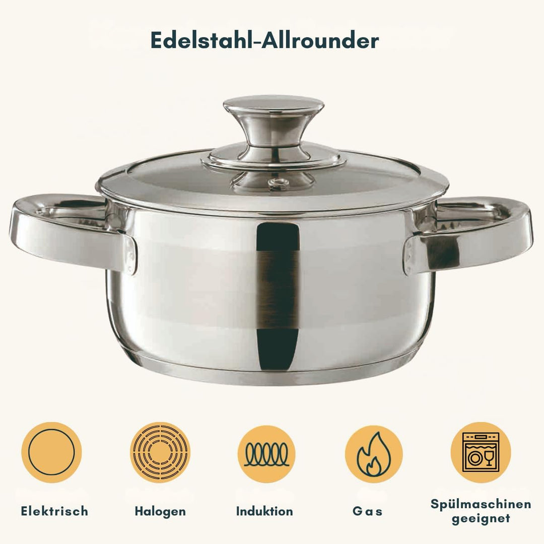 Sola Furore Topfset Induktion, 4-teilig, Kochtopf Set mit deckel, Edelstahl poliert, Töpfe unbeschic