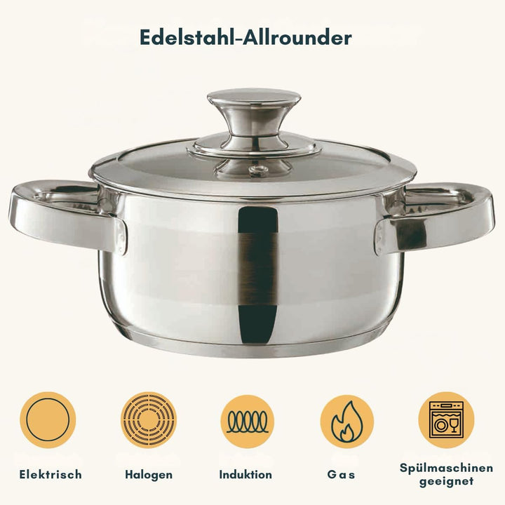 Sola Furore Topfset Induktion, 4-teilig, Kochtopf Set mit deckel, Edelstahl poliert, Töpfe unbeschic