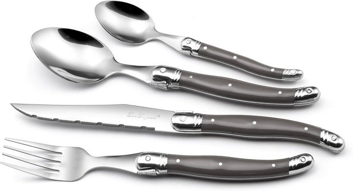 LOU LAGUIOLE TRADITION Steakmesser Besteck Set 24-teilig | Steakbesteck mit Tradition und Stil | Gri