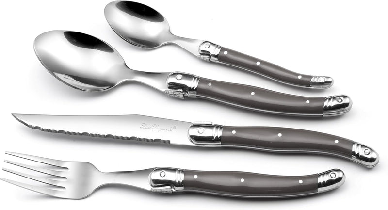 LOU LAGUIOLE TRADITION Steakmesser Besteck Set 24-teilig | Steakbesteck mit Tradition und Stil | Gri