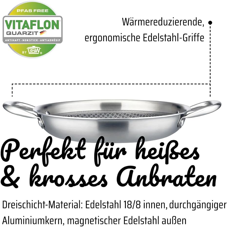 GSW Servierpfanne Innoxa Black, Edelstahlpfanne, Wabenpfanne mit kratzfester Antihaftbeschichtung, B