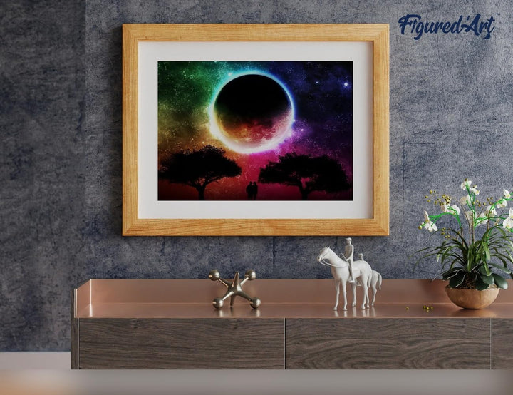 Figured'Art Malen Nach Zahlen Erwachsene Mit Rahmen Farbiger Mond - Paint by Numbers Basteln DIY Bas