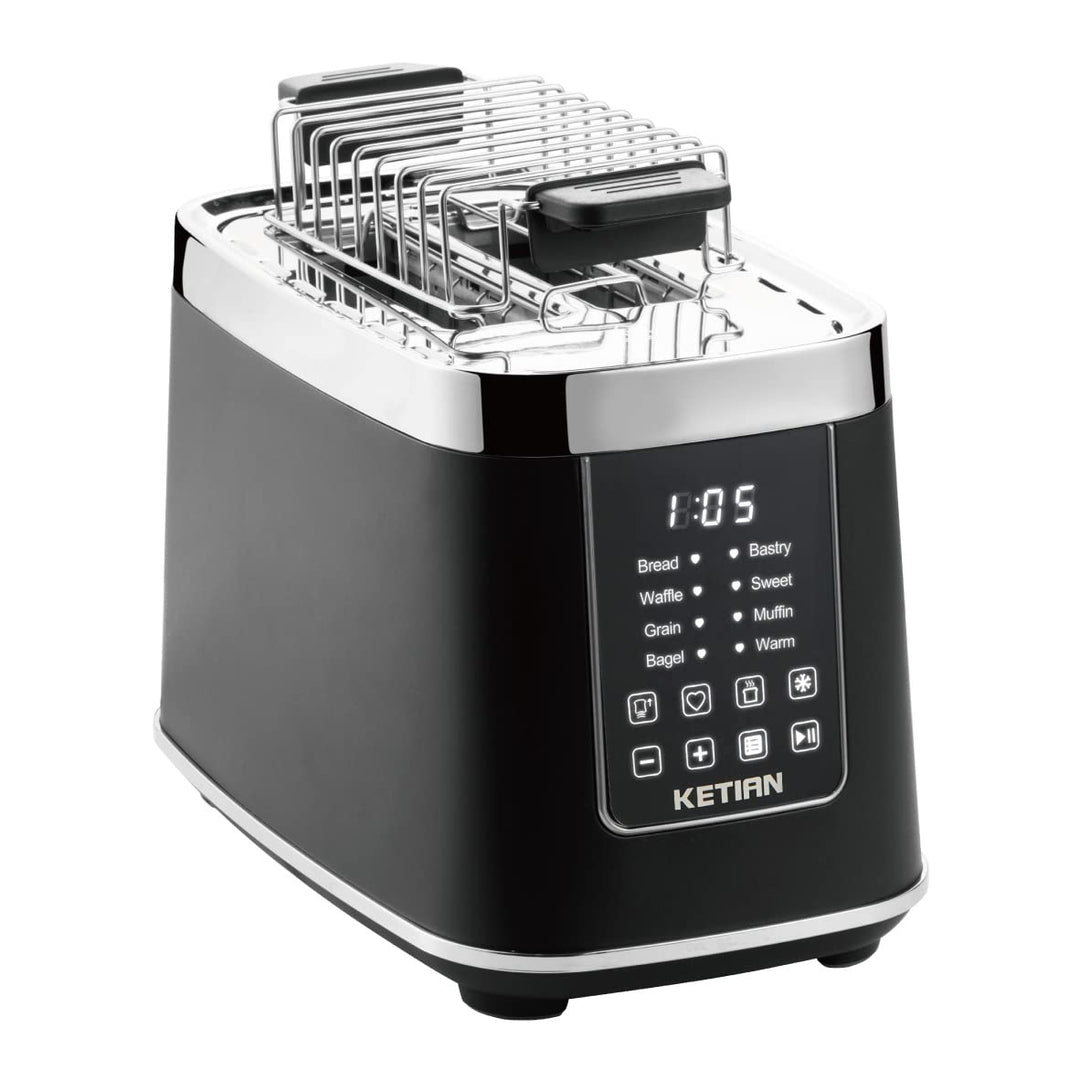 Toaster 2 Scheiben, KETIAN 2 Toast Schlitze mit Brötchenaufsatz, hochwertiger Edelstahl-Toaster, 7 S