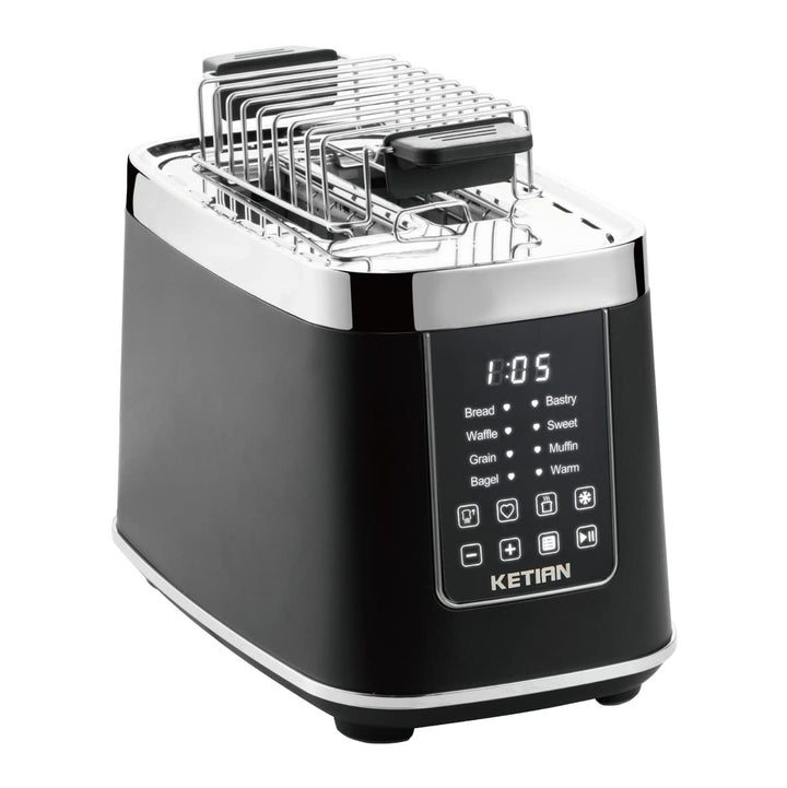Toaster 2 Scheiben, KETIAN 2 Toast Schlitze mit Brötchenaufsatz, hochwertiger Edelstahl-Toaster, 7 S