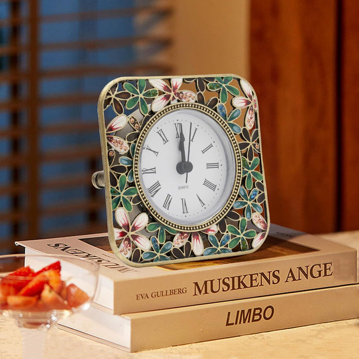 Tischuhr 3.54in Emaille Tischuhren Quadratisch Vintage-Tischuhr Leise Uhr Batteriebetriebene