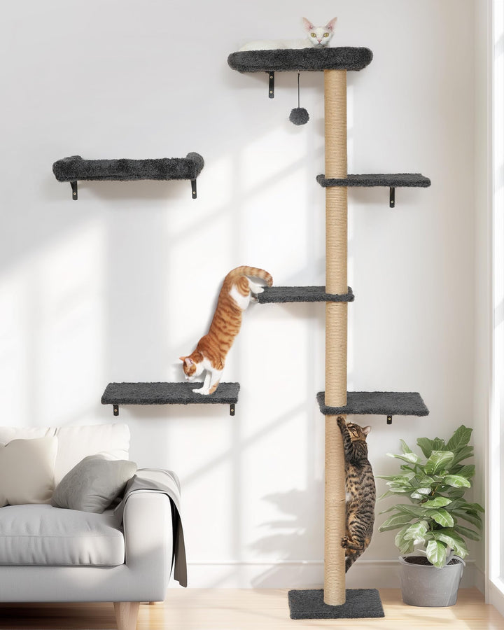 FUKUMARU Kletterwand Katzen-Set, 178 cm hoch, stabiles 3-in-1 Kratzbaum-Set aus mehrschichtigem Mass