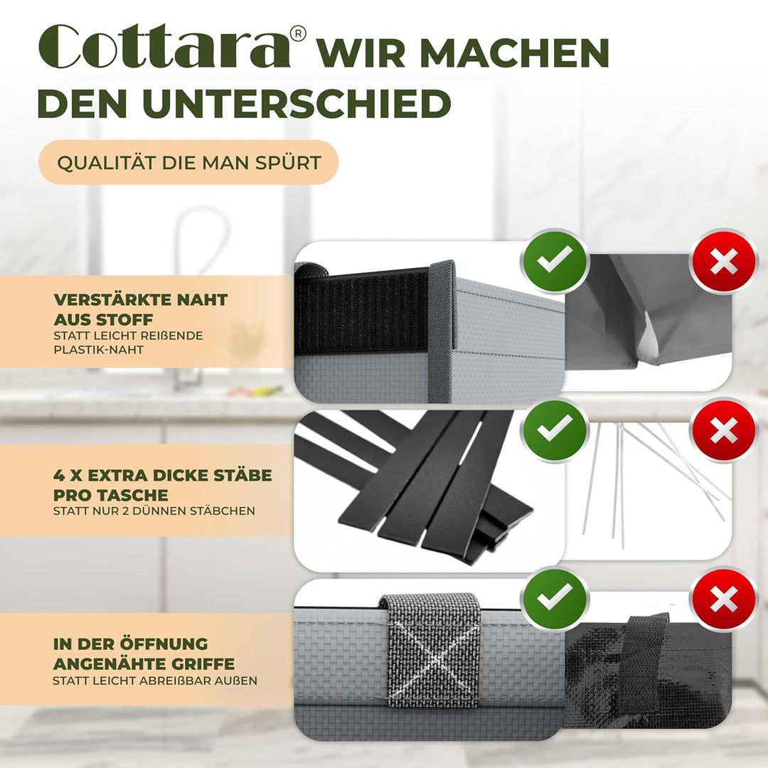COTTARA® Mülltrennsystem 3 fach Plastik, Glas, Papier | Starker Stand durch 4 x Stabilisatoren | Per