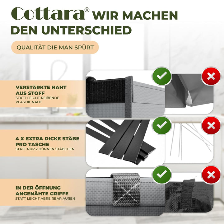 COTTARA® Mülltrennsystem 3 fach Plastik, Glas, Papier | Starker Stand durch 4 x Stabilisatoren | Per