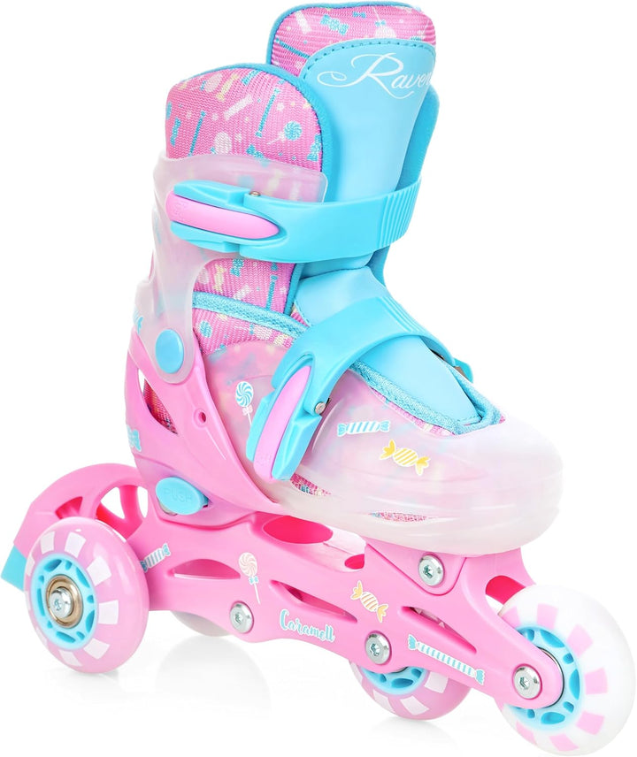 3in1 Inline Skates Inliner/Triskates/Rollschuhe Raven Lia/Loret verstellbar mit LED Leuchtrad 26-29(