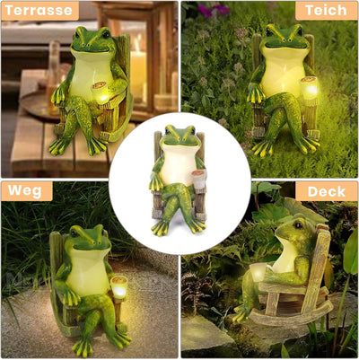 Umikk Frosch Figuren Draussen Deko Solar Garten Figuren Ornament mit Solar Lampe, Outdoor Frosch Sta