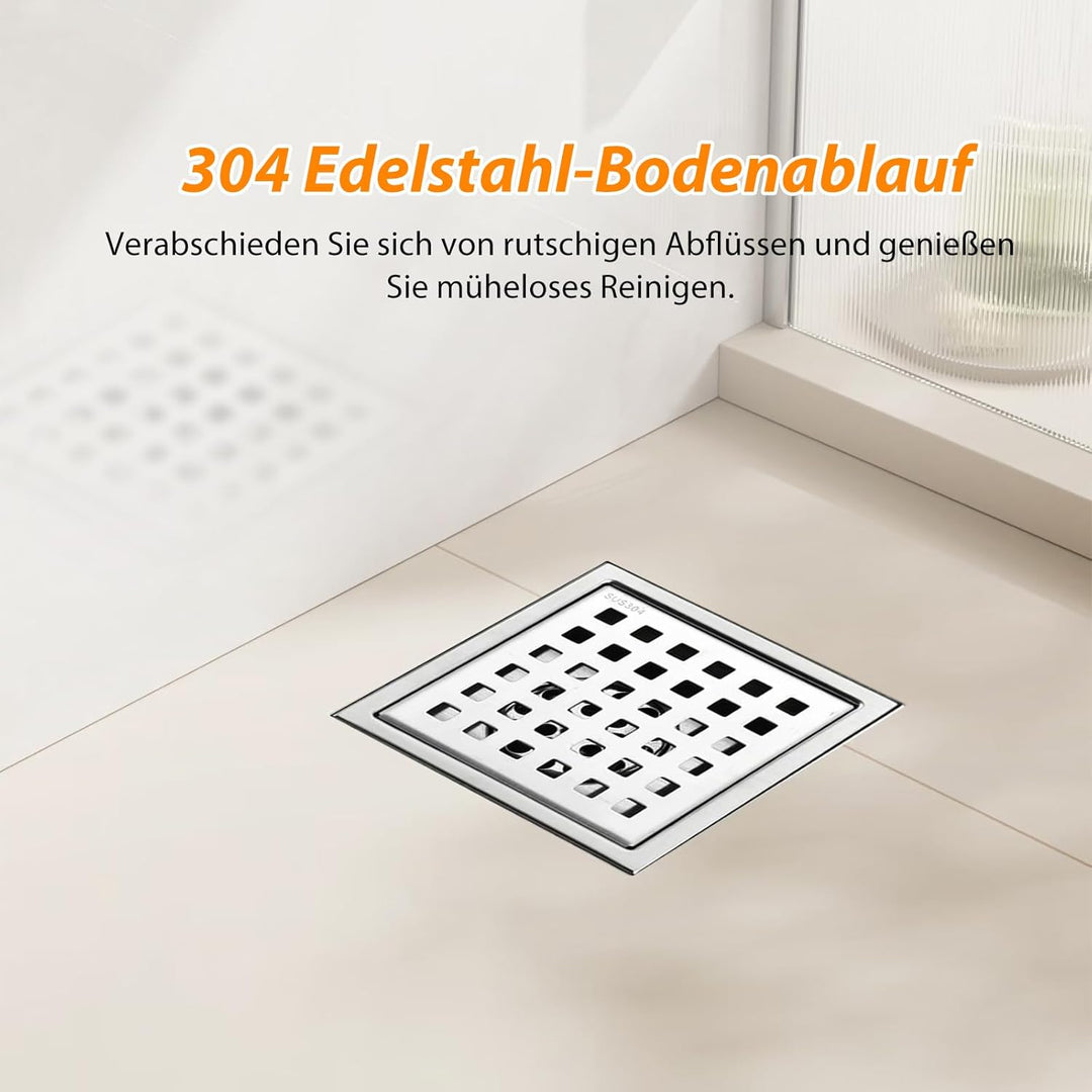 15cm x 15cm Edelstahl Bodenablauf, Aartner Quadratisch Bodenablauf Edelstahl, Bodenablauf Abfluss Du