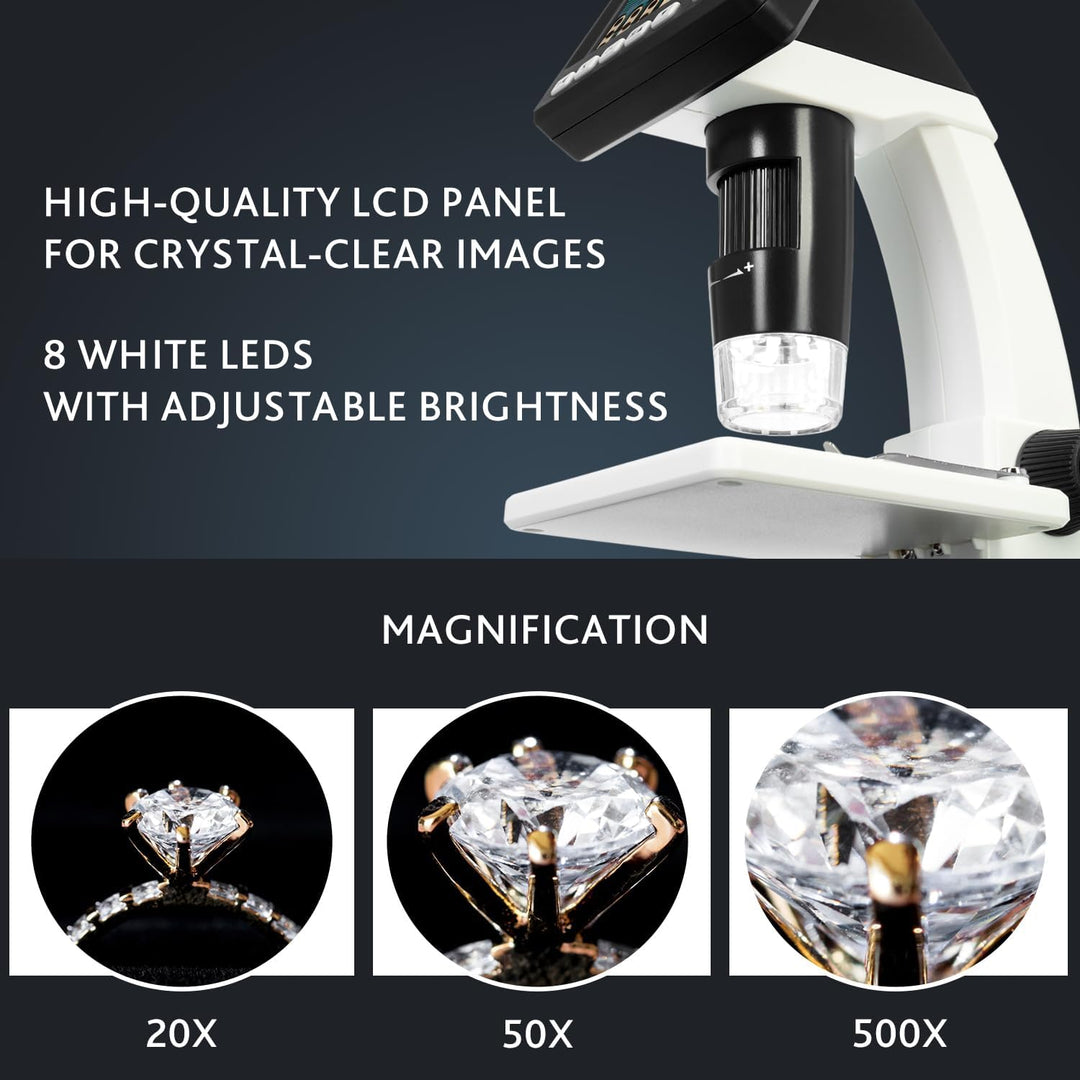 Levenhuk DTX 500 LCD – Digitalmikroskop mit 3,5" Bildschirm, 20–500x Zoom, integrierter Kamera, Foto