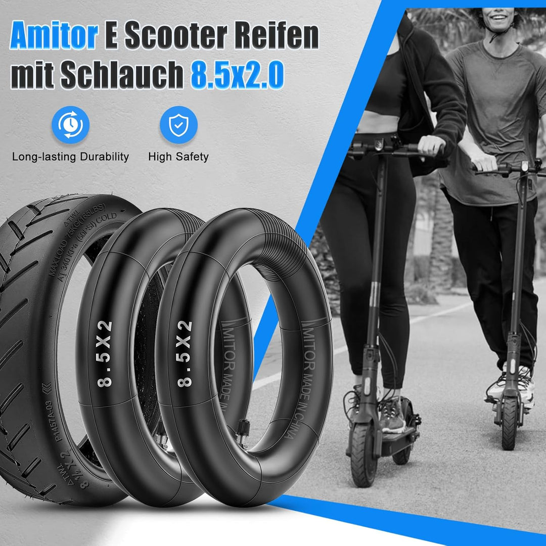 E Scooter Reifen 8,5 Zoll mit Schlauch 8 1/2 x2 für Xiaomi Pro 2 M365 Pro 1S Mi3, 50/75-6.1 Reifen u